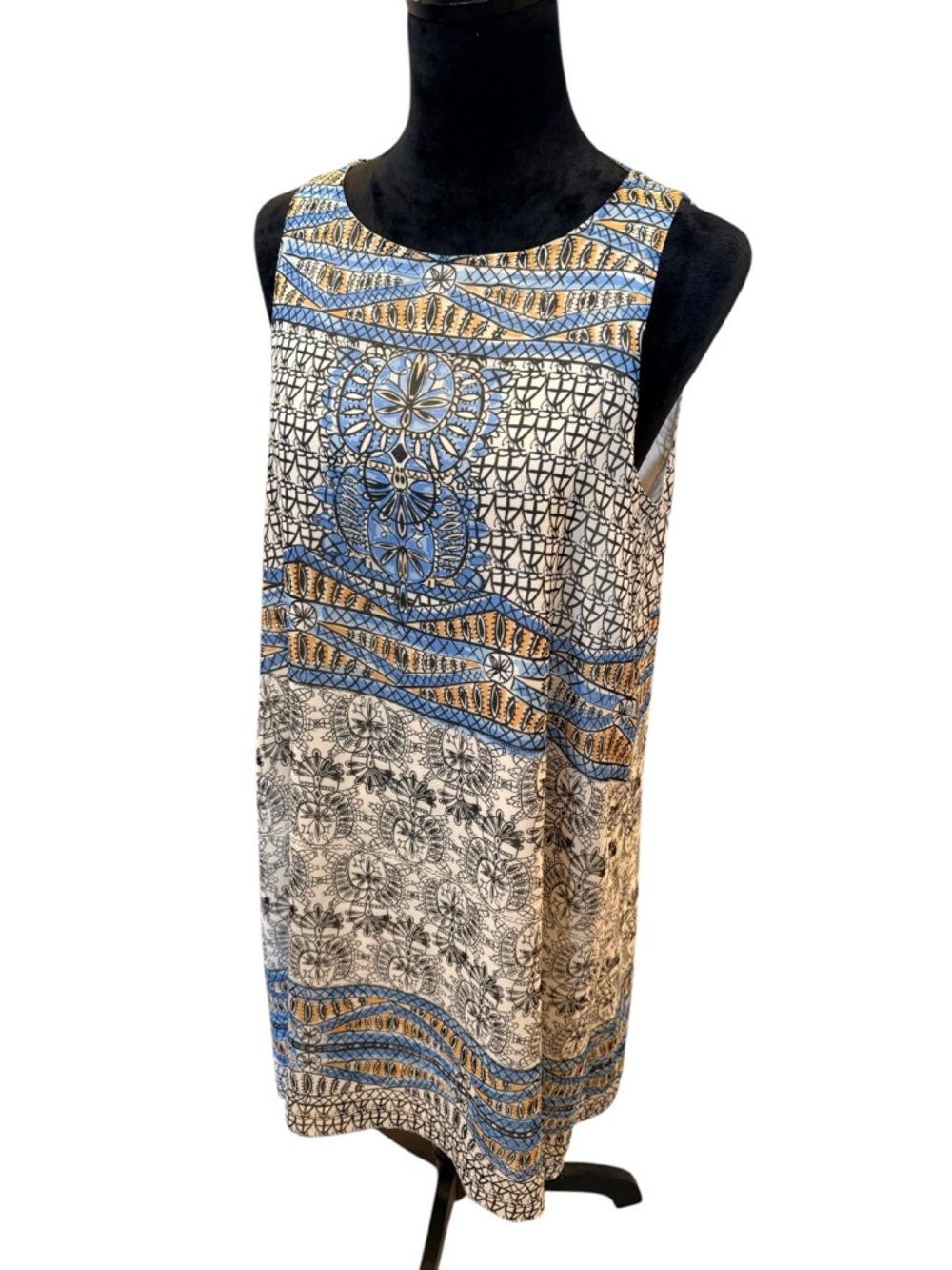 Max Studio Blue White Tribal Print Sleeveless Summer Shift Dress Medium - Picture 5 of 9